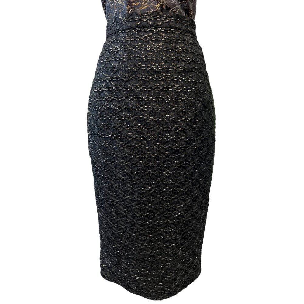Black and gold textured pencil skirt